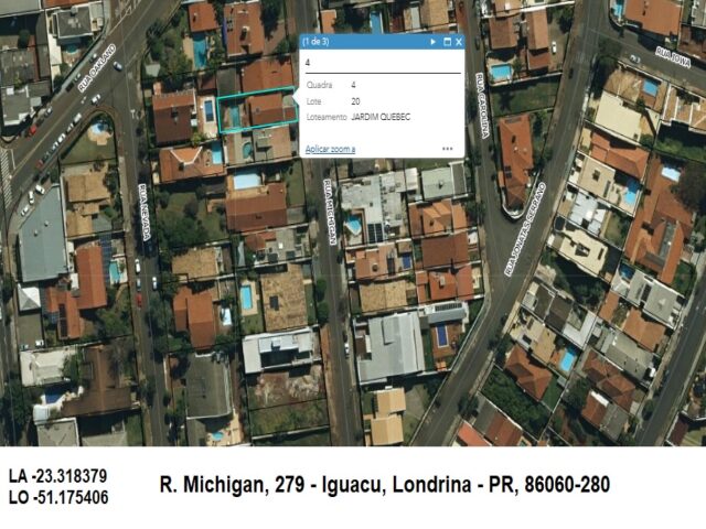 Lote 243 data no 20 (vinte), da quadra no 04 (quatro), com 411,66 m2, do jardim quebec, desta cidade