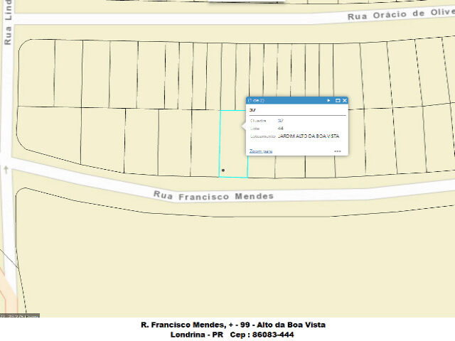 Lote 224 data de terras sob no 44 (quarenta e quatro), da quadra no 37 (trinta e sete), medindo a area de 250,00 metros quadrados