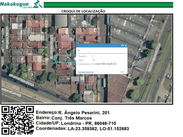 Imagem do imóvel DATA Nº 11, DA QUADRA Nº 01, COM A ÁREA DE 300,00M² - RUA ANGELO PESARINI, 201