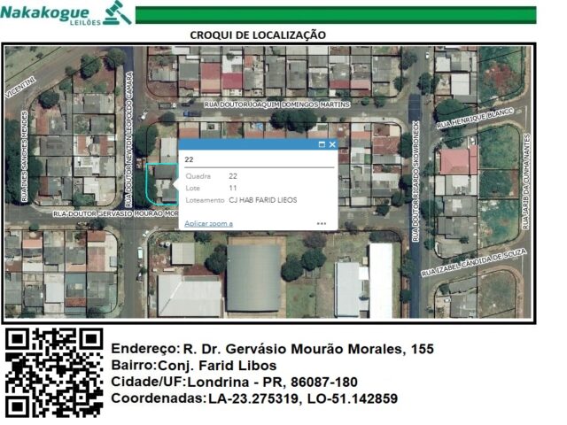 Imagem do imóvel LOTE DE TERRAS SOB Nº 11, DA QUADRA Nº 22, MEDINDO A ÁREA DE 267,98M² - RUA DOUTOR GERVASIO MOURAO MORALES, 155