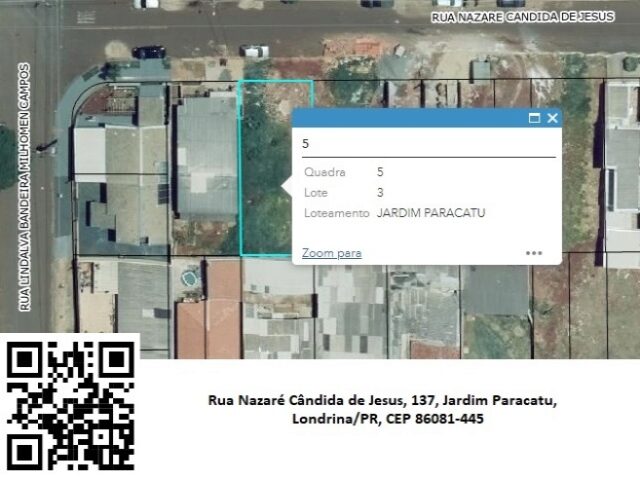 Imagem do imóvel DATA DE TERRAS SOB Nº 03, DA QUADRA Nº 05, COM A ÁREA DE 250,00M² - RUA NAZARE CANDIDA DE JESUS, 137