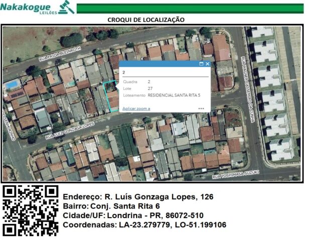 Imagem do imóvel LOTE DE TERRAS SOB Nº 27, DA QUADRA Nº 02, COM ÁREA DE 254,19M² - RUA LUIZ GONZAGA LOPES, 126