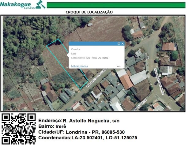Imagem do imóvel UMA ÁREA DE TERRAS COM APROXIMADAMENTE 1.125,00M² - RUA ASTOLFO NOGUEIRA, S/N°