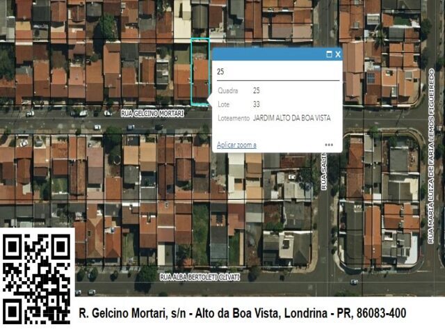 Imagem do imóvel LOTE DE TERRAS SOB Nº 33, DA QUADRA Nº 25, MEDINDO A ÁREA DE 275,00M² - RUA GELCINO MORTARI, 239