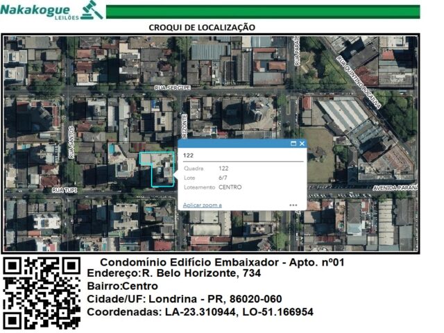 Imagem do imóvel APARTAMENTO Nº 01 SITUADO NO 1º PAVIMENTO TIPO DO CONDOMÍNIO EDIFÍCIO EMBAIXADOR - RUA BELO HORIZONTE, 734