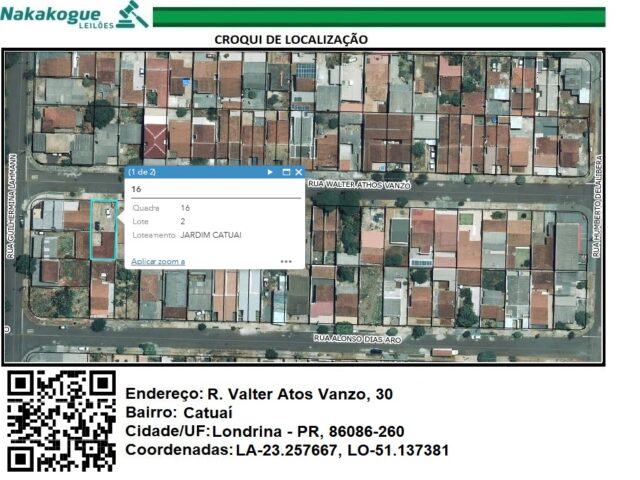 Imagem do imóvel DATA DE TERRAS SOB Nº 02, DA QUADRA Nº 16, MEDINDO A ÁREA DE 250,00M² - RUA WALTER ATHOS VANZO, 30