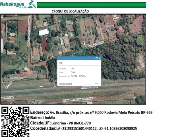 CHÁCARA Nº 04, COM ÁREA DE 3.482,55M² - AVENIDA BRASÍLIA, S/Nº, localizado em Londrina - PR