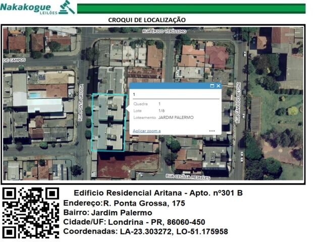 Imagem do imóvel APARTAMENTO Nº 301, LOCALIZADO NO 2º PAVIMENTO TIPO, DO BLOCO B, DO EDIFÍCIO RESIDENCIAL ARITANA - RUA PONTA GROSSA, 175