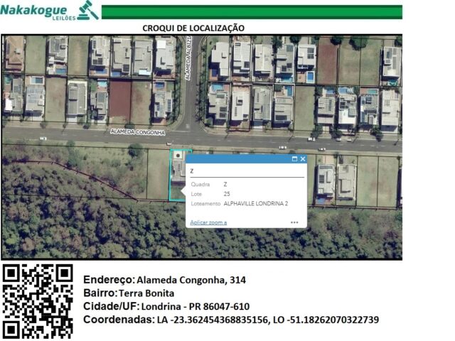 LOTE Nº 25, DA QUADRA Z, COM 379,89M², SITUADO NO ALPHAVILLE LONDRINA 2 - ALAMEDA CONGONHA, 314, localizado em Londrina - PR, bairro Alphaville Londrina 2