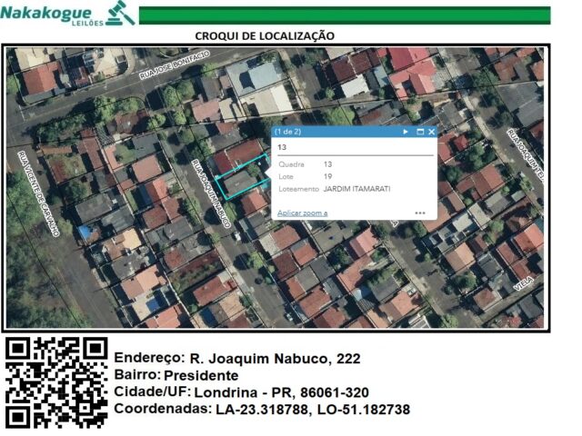 Imagem do imóvel DATA Nº 19, DA QUADRA Nº 13, COM 270,00M² - RUA JOAQUIM NABUCO, 222