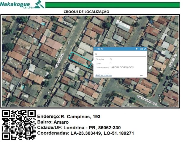 Imagem do imóvel DATA Nº 01, DA QUADRA Nº 05, COM 311,00M² - RUA CAMPINAS, 193