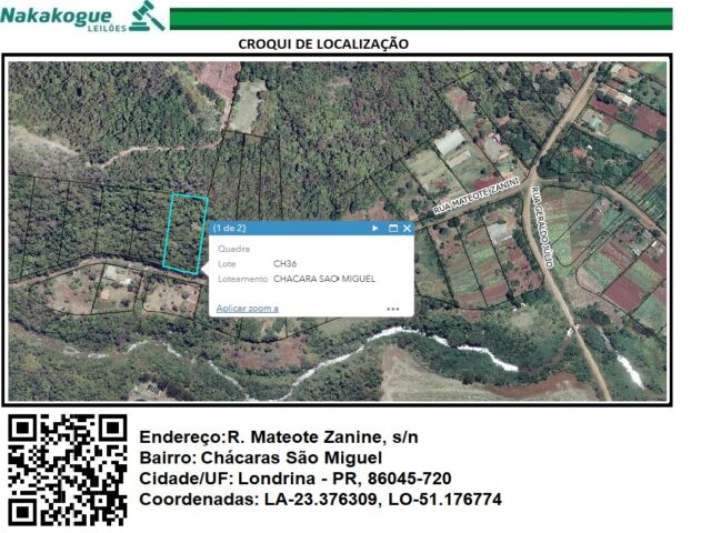 Imagem do imóvel CHÁCARA Nº 36, COM 5.678,64M² - RUA MATEOTE ZANINE, S/Nº