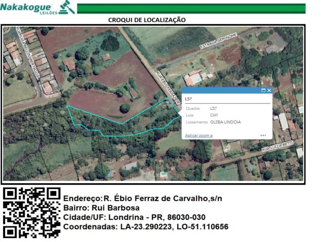 Imagem do imóvel CHÁCARA DE TERRAS SOB Nº 01 (UM), COM A ÁREA DE 3.440,00M² - RUA EBIO FERRAZ DE CARVALHO, S/Nº