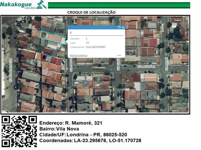 Imagem do imóvel UMA DATA DE TERRAS SOB Nº 19, DA QUADRA Nº 02, MEDINDO A ÁREA DE 308,51M² - RUA MAMORE, 321