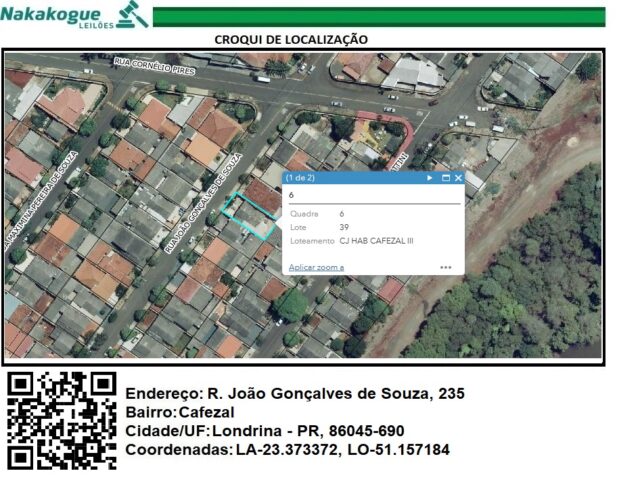 Imagem do imóvel DATA Nº 39, DA QUADRA Nº 06, COM 215,00M² - RUA JOÃO GONÇALVES DE SOUZA, 235