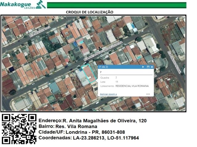 Imagem do imóvel LOTE DE TERRAS Nº 11, DA QUADRA Nº 07, MEDINDO A ÁREA DE 250,00 M² - RUA ANITA MAGALHÃES DE OLIVEIRA, 120
