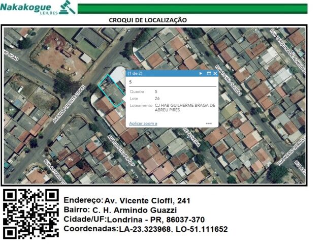 Imagem do imóvel DATA DE TERRAS Nº 26, DA QUADRA Nº 05, COM A ÁREA DE 287,16M² - AVENIDA VICENTE CIOFFI, 241