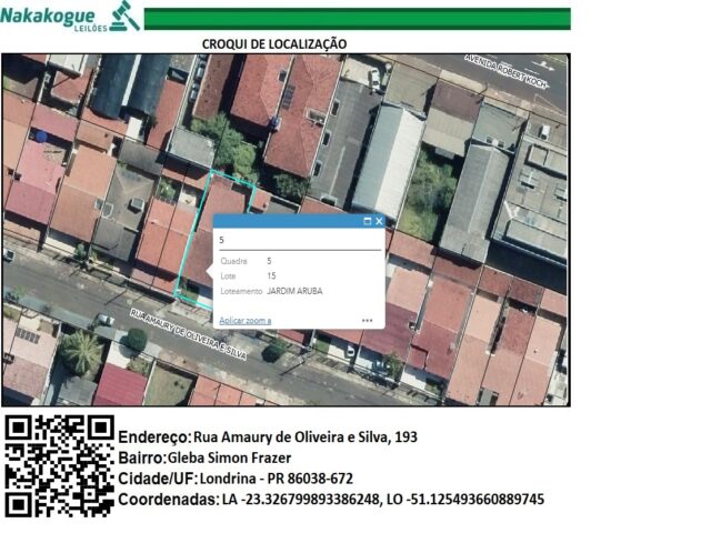 DATA DE TERRAS Nº 15, DA QUADRA Nº 05, COM A ÁREA DE 250,00M² - RUA AMAURY DE OLIVEIRA E SILVA, 193, localizado em Londrina - PR
