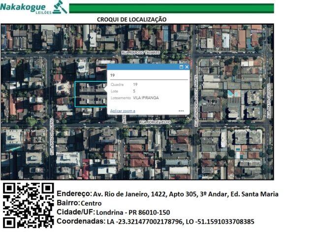 UNIDADE AUTÔNOMA Nº 305, DO 3º ANDAR LATERAL DIREITO, DO EDIFÍCIO SANTA MARIA - AVENIDA RIO DE JANEIRO, 1422, localizado em Londrina - PR