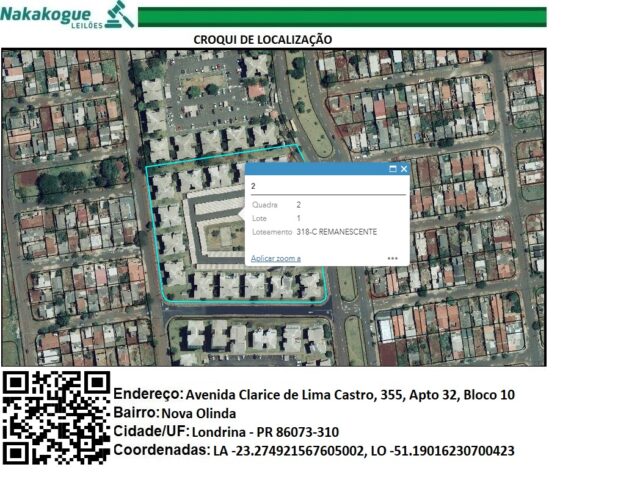 APARTAMENTO Nº 32, SITUADO NO 2º ANDAR OU 3° PAVIMENTO, DO BLOCO 10, DO RESIDENCIAL GUILHERME VISCARDI - AVENIDA CLARICE DE LIMA CASTRO, 355, localizado em Londrina - PR