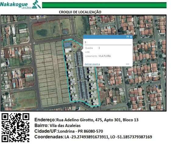 APARTAMENTO Nº 301, SITUADO NO TERCEIRO PAVIMENTO TIPO, DO BLOCO 13, DO VILA DAS AZALEIAS - RUA ADELINO GIROTTO, 475, localizado em Londrina - PR