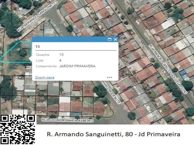 Imagem do imóvel LOTE DE TERRAS SOB Nº 04, DA QUADRA Nº 15, COM A ÁREA DE 399,37M² - RUA ARMANDO SANGUINETTI, 80