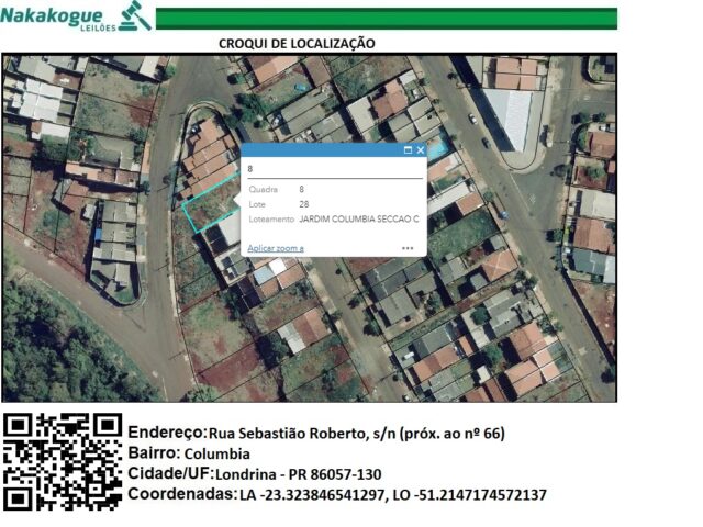 DATA Nº 28, DA QUADRA Nº 08, COM 360,00M² - RUA SEBASTIÃO ROBERTO, S/Nº, localizado em Londrina - PR, bairro Jardim Columbia