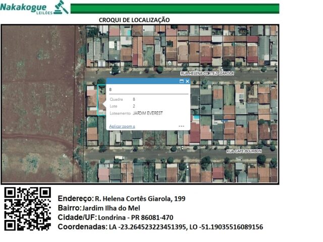 LOTE DE TERRAS SOB Nº 02, DA QUADRA Nº 08, COM A ÁREA DE 250,00M² - RUA HELENA CORTEZ GIAROLA, 199, localizado em Londrina - PR, bairro Jardim Everest