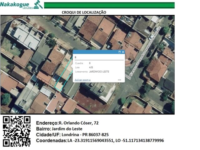 DATA DE TERRAS SOB Nº 4/A, DA QUADRA Nº VIII, COM A ÁREA DE 132,50M² - RUA ORLANDO COSER, 72, localizado em Londrina - PR, bairro Jardim do Leste