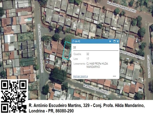 Imagem do imóvel LOTE DE TERRAS SOB Nº 17, DA QUADRA Nº 32, COM A ÁREA DE 200,00M² - RUA ANTONIO ESCUDERO MARTINS, 329