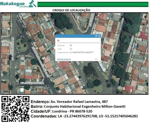 LOTE DE TERRAS SOB Nº 12, DA QUADRA Nº 20, MEDINDO A ÁREA DE 200,00M² - AVENIDA VEREADOR RAFAEL LAMASTRA, 487, localizado em Londrina - PR