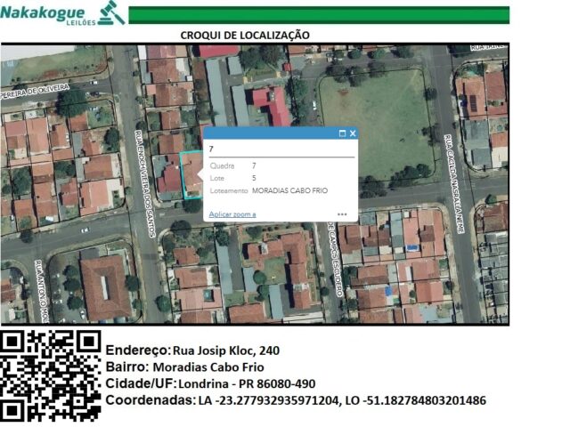 LOTE DE TERRAS SOB Nº 05, DA QUADRA Nº 07, COM A ÁREA DE 248,14M² - RUA JOSIP KLOC, 240, localizado em Londrina - PR