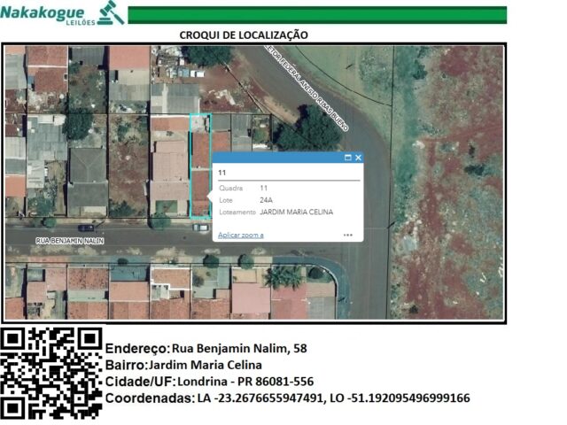 LOTE DE TERRAS SOB Nº 24-A, DA QUADRA Nº 11, COM A ÁREA DE 125,00M² - RUA BENJAMIN NALIM, 58, localizado em Londrina - PR, bairro Jardim Maria Celina