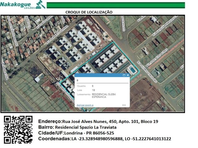 APARTAMENTO Nº 101, SITUADO NO 1º PAVIMENTO (TÉRREO), DO BLOCO 19 E A VAGA DE GARAGEM NO 227, DO CONDOMÍNIO SPAZIO LA TRAVIATA - RUA JOSÉ ALVES NUNES, 450, localizado em Londrina - PR, bairro Loteamento Residencial Gleba Esperança