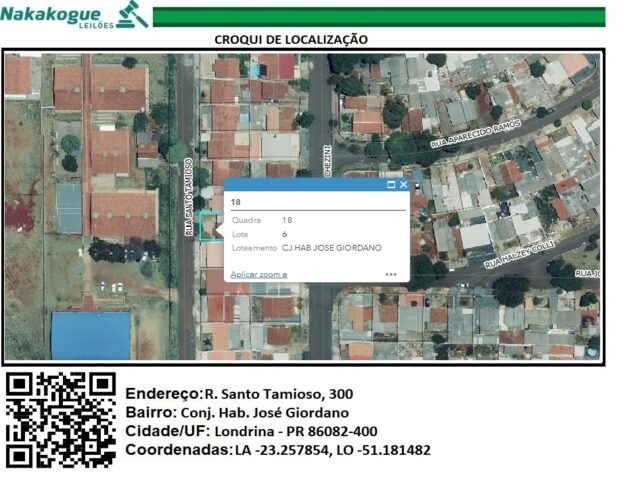 DATA DE TERRAS SOB Nº 06, DA QUADRA Nº 18, COM A ÁREA DE 230,00M² - RUA SANTO TAMIOSO, 300, localizado em Londrina - PR