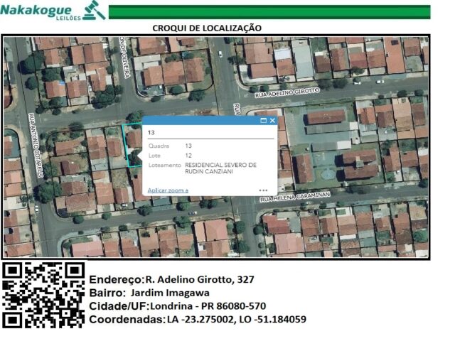 LOTE DE TERRAS SOB Nº 12, DA QUADRA Nº 13, COM A ÁREA DE 260,95M² - RUA ADELINO GIROTTO, 327, localizado em Londrina - PR