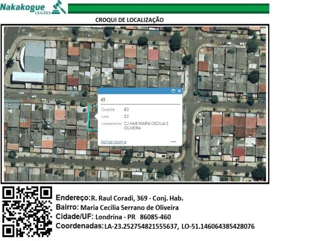 LOTE DE TERRAS SOB Nº 23, DA QUADRA Nº 43, COM A ÁREA DE 200,00M² - RUA RAUL CORADI, 369, localizado em Londrina - PR