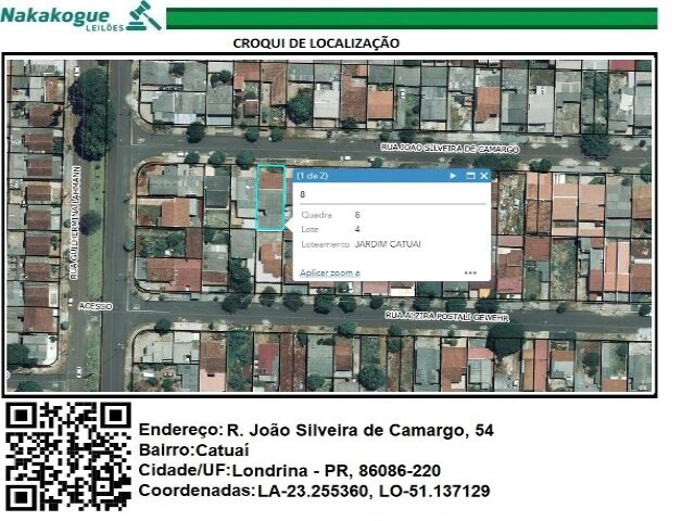 LOTE 3406 Data de terras sob nº 04 , da qd. nº 08 , medindo a área de 250,00m². Catuaí, Londrina/PR