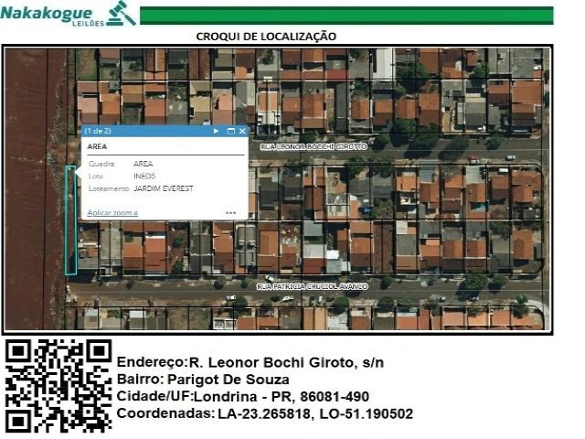 LOTE 3404 Área Inedificável nº 05 , medindo 214,76 m². Jardim Ilha do Mel, Londrina/PR