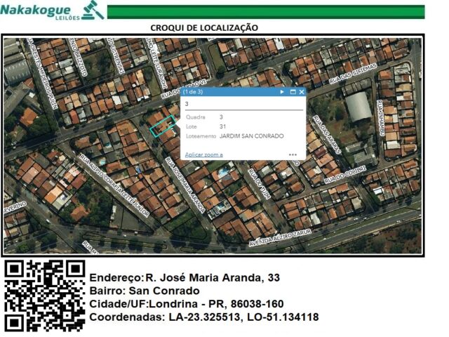 LOTE 3407 Data de terras sob nº 31, da qd. nº 03. área de 360,00 m². San Conrado, Londrina/PR